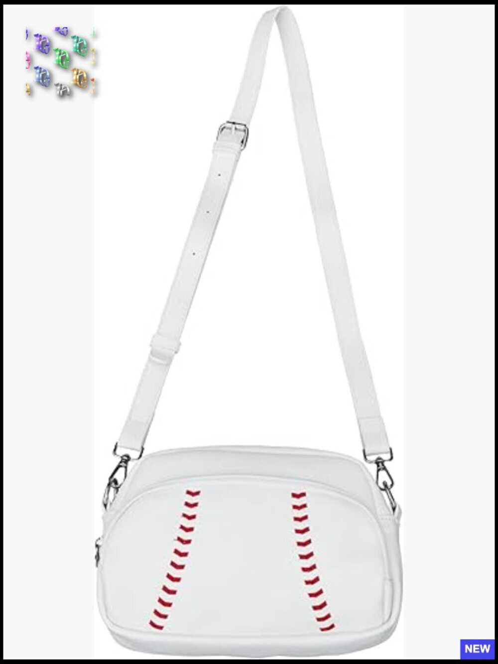 Faux Leather Crossbody Bag Sporty Baseball Style Adjustable Strap Purse